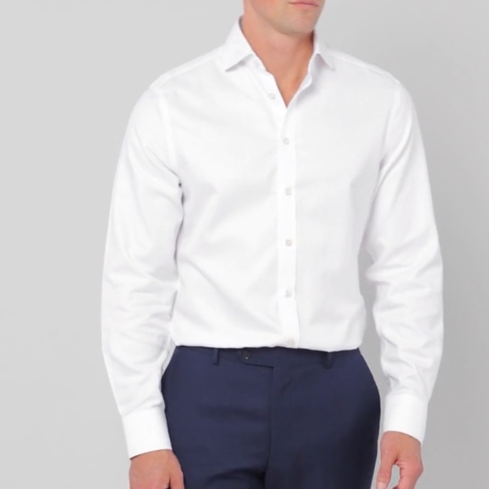 Spread Collar Non-Iron Herringbone Shirt - White - Picture 2 of 5